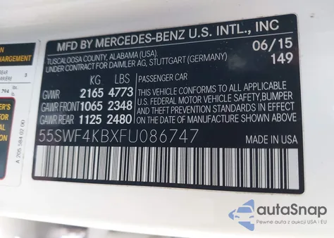 2015 Mercedes-Benz C-Class C 300 из США, поврежденный, VIN 55SWF4KBXFU086747